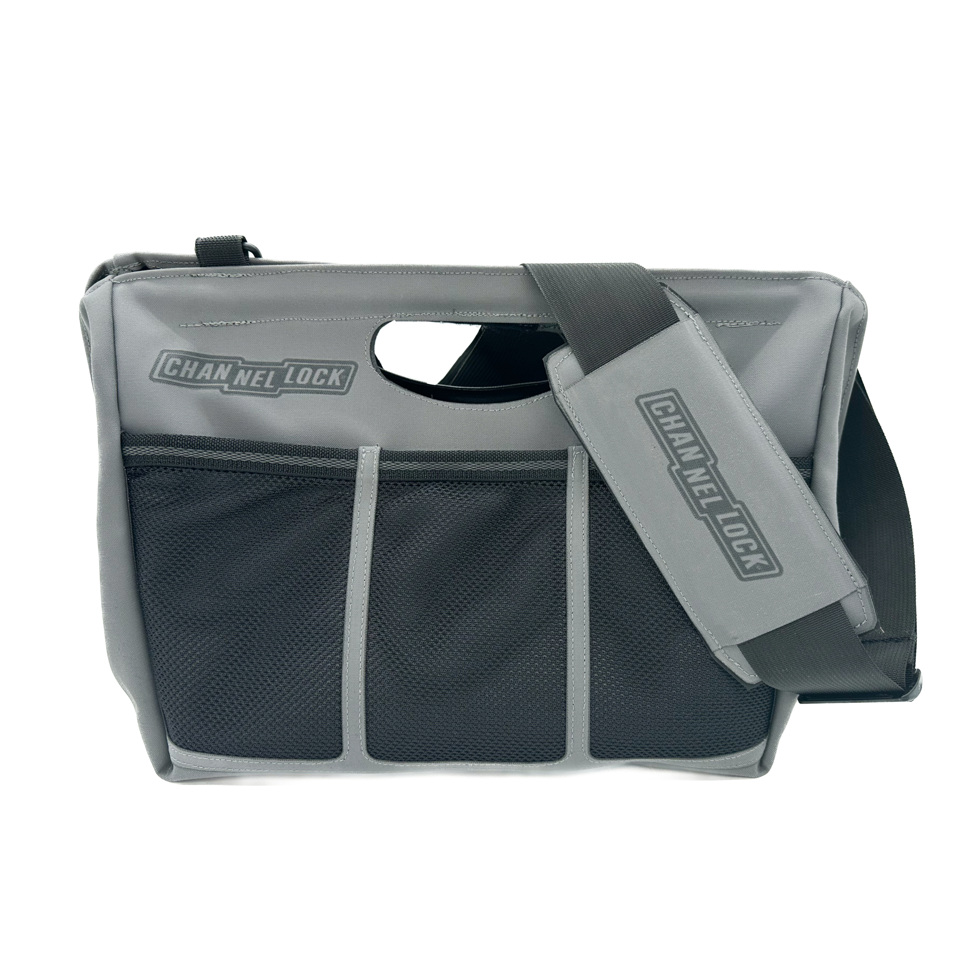 Channellock, PRO Tool Tote w/ Shoulder Strap Grey Fused Cordura w/ BKL, Color Gray, Pockets (qty.) 10 Material Cordura, Model# TGM3G